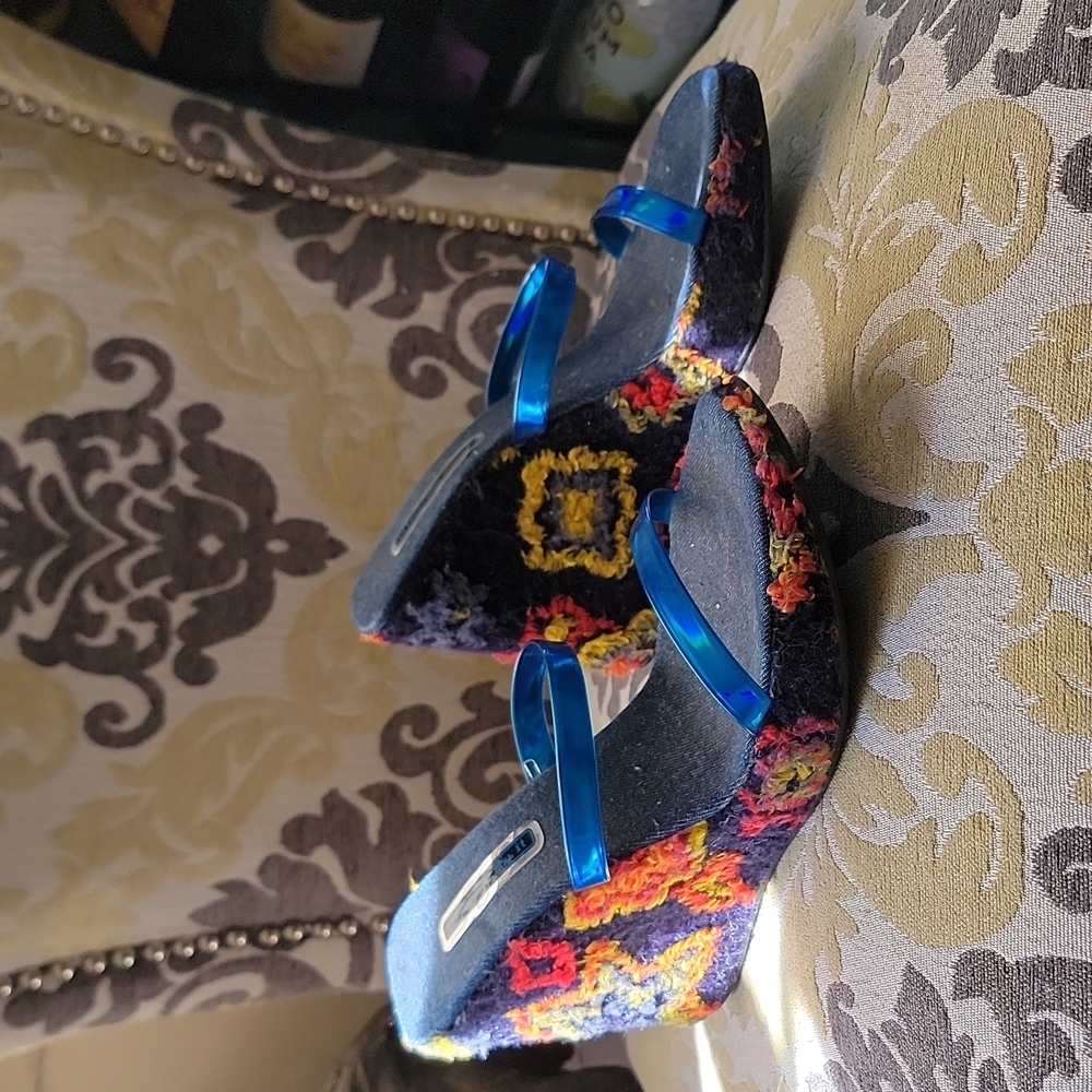 Vintage Retro with One Of A Kind reupholstered  fabric wedge heel. - Picture 2 of 7